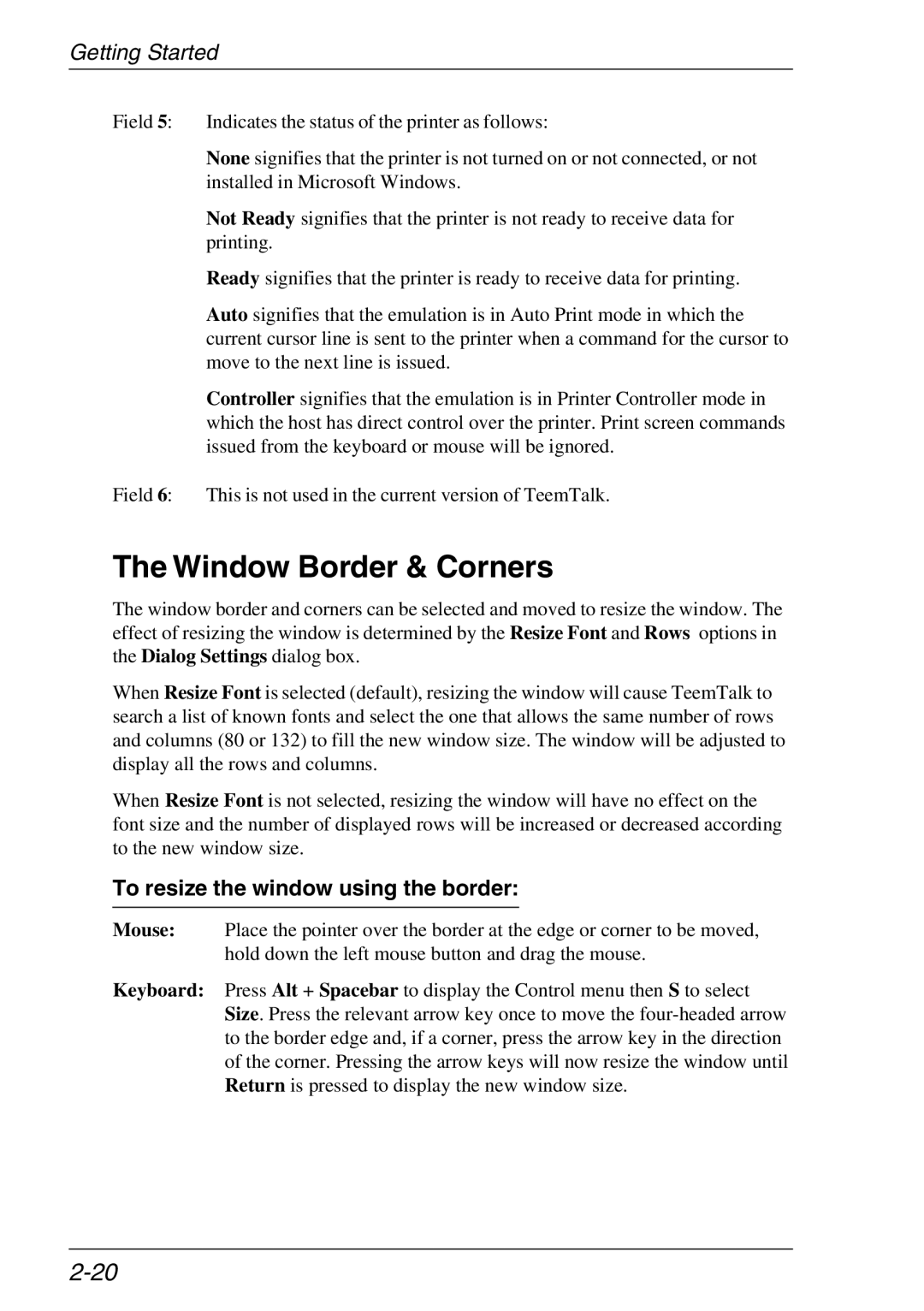 Xerox 05W, 07W & -11W manual Window Border & Corners, To resize the window using the border 