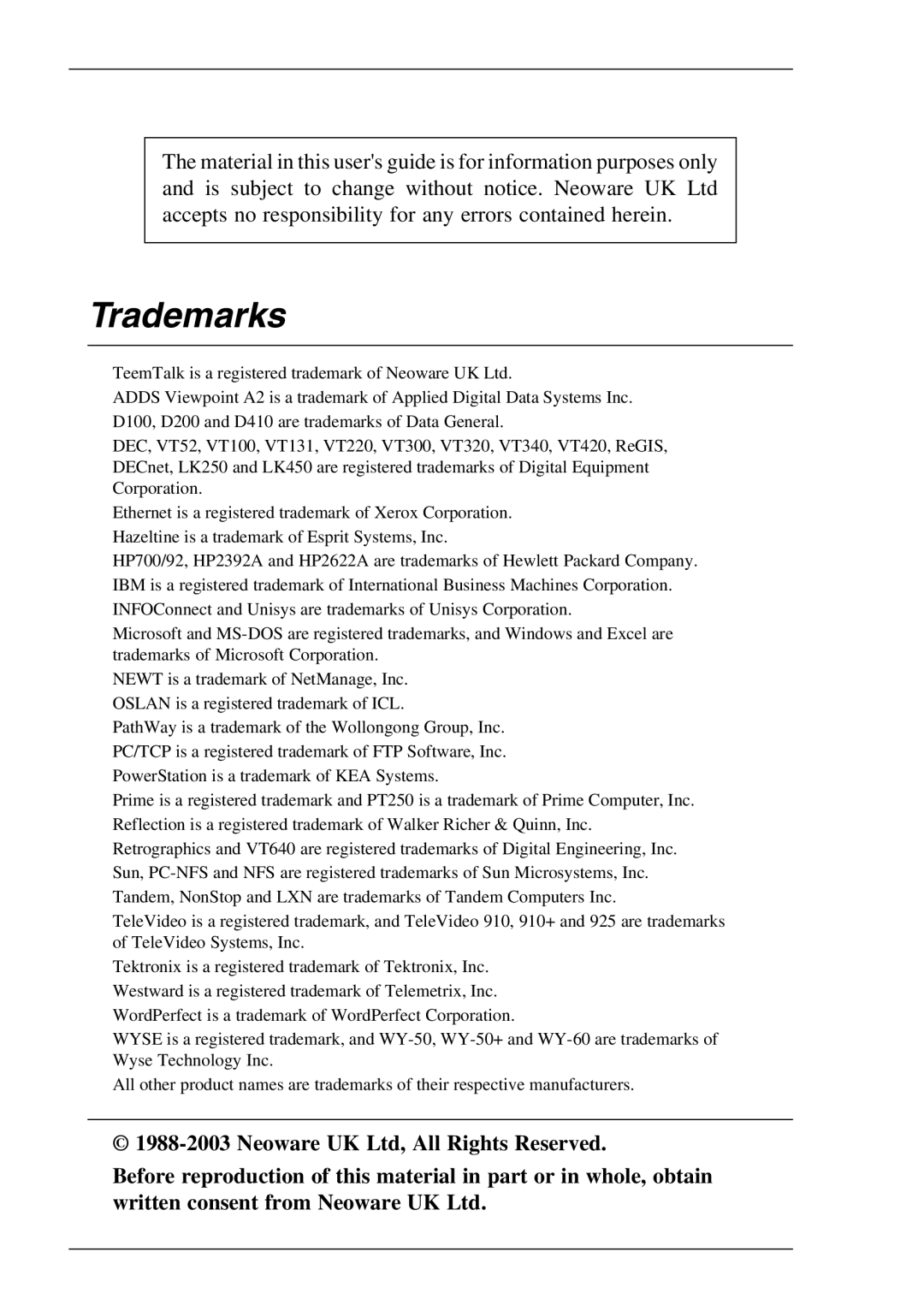 Xerox 05W, 07W & -11W manual Trademarks 