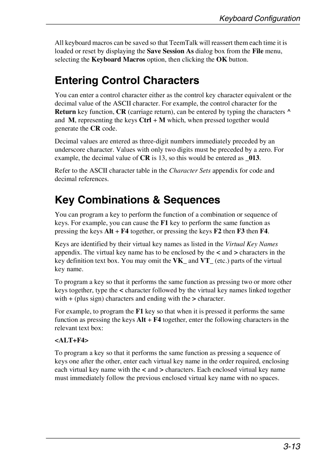 Xerox 07W & -11W, 05W manual Entering Control Characters, Key Combinations & Sequences, ALT+F4 