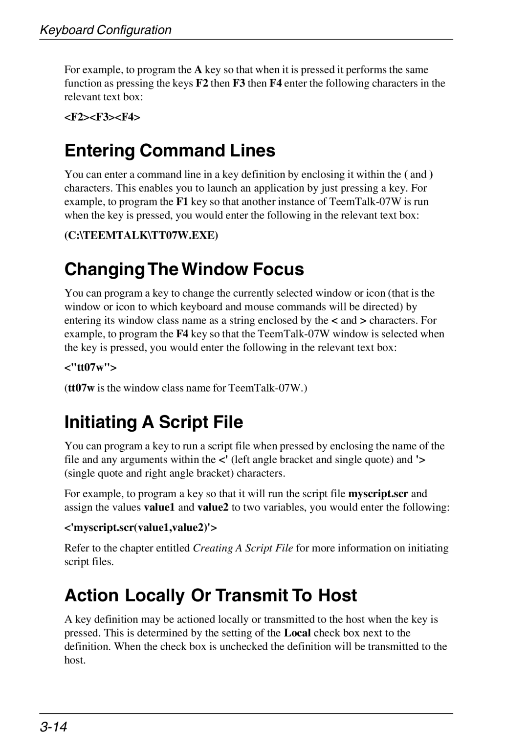 Xerox 05W Entering Command Lines, Changing The Window Focus, Initiating a Script File, Action Locally Or Transmit To Host 