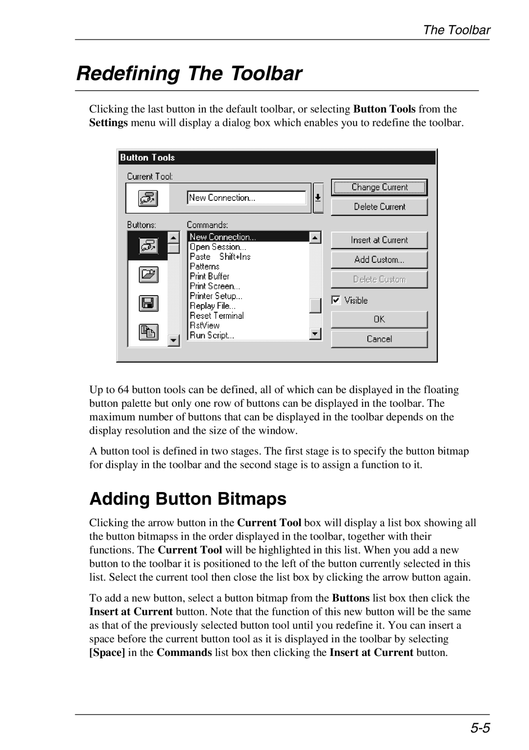 Xerox 07W & -11W, 05W manual Redefining The Toolbar, Adding Button Bitmaps 