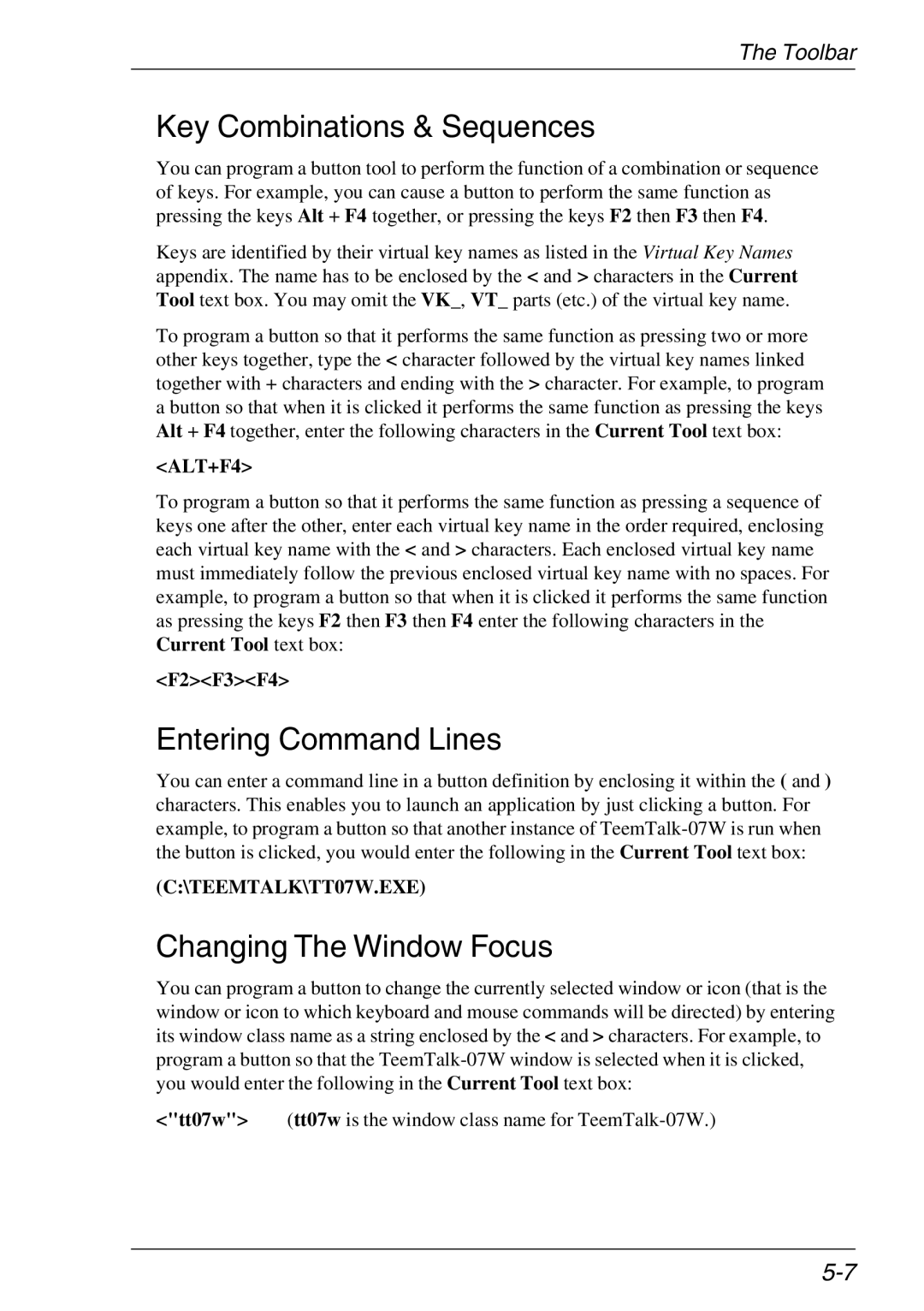 Xerox 07W & -11W, 05W manual Key Combinations & Sequences, Entering Command Lines, ChangingTheWindow Focus 