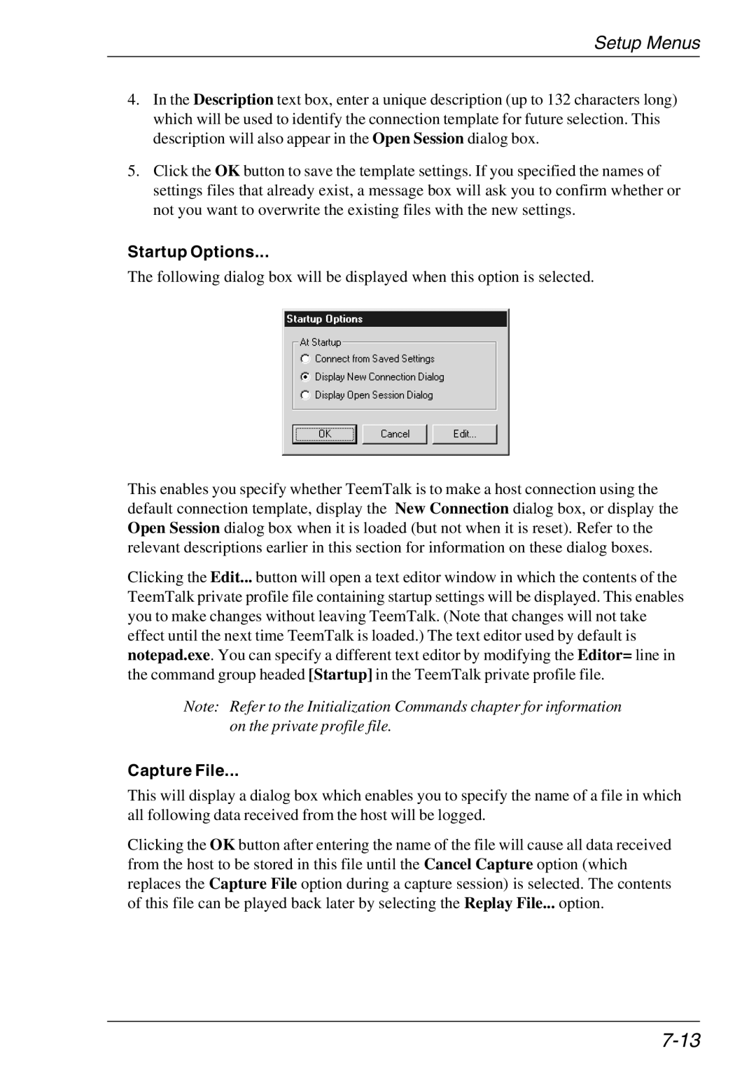 Xerox 07W & -11W, 05W manual Startup Options, Capture File 