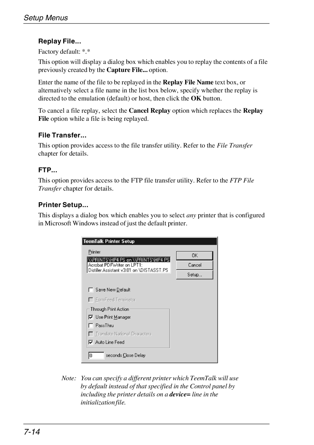 Xerox 05W, 07W & -11W manual Replay File, File Transfer, Ftp, Printer Setup 