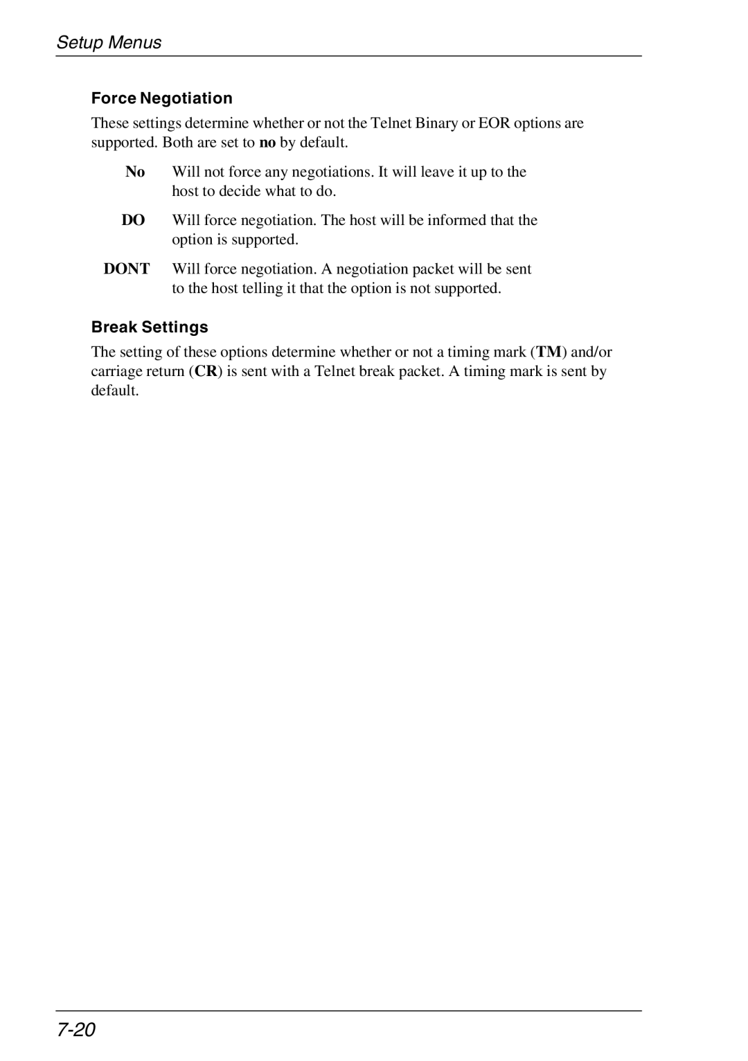 Xerox 05W, 07W & -11W manual Force Negotiation, Break Settings 