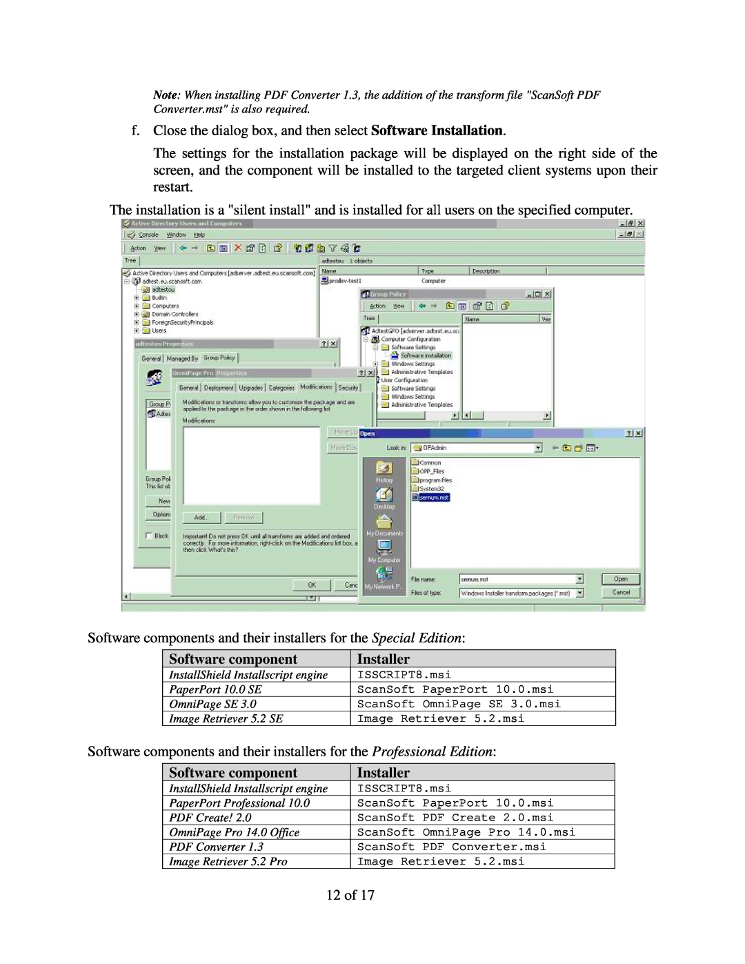 Xerox 098S04703 manual Software component, Installer 