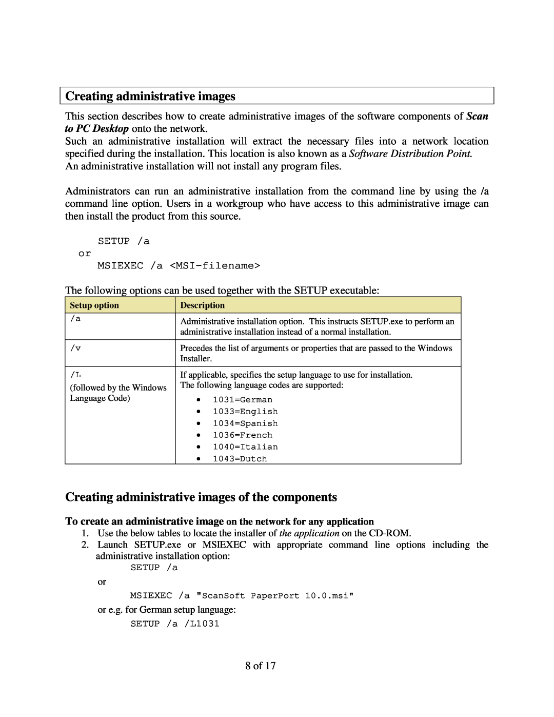 Xerox 098S04703 manual Creating administrative images of the components 
