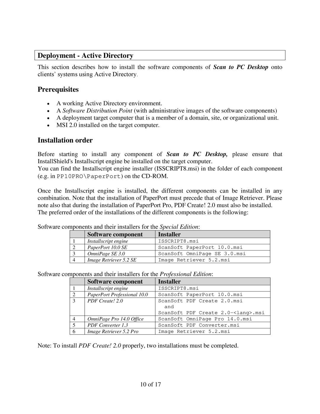 Xerox 098S04703 manual Deployment Active Directory, Prerequisites, Installation order 