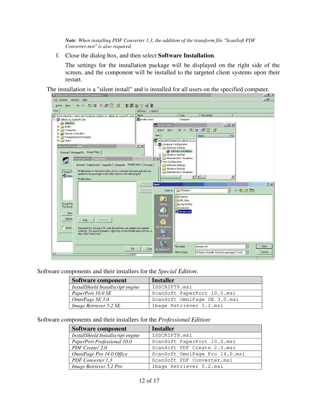 Xerox 098S04703 manual Software component Installer 