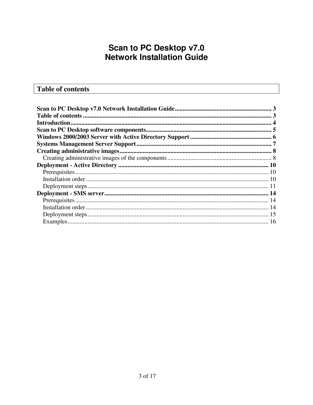 Xerox 098S04703 manual Scan to PC Desktop Network Installation Guide, Table of contents 