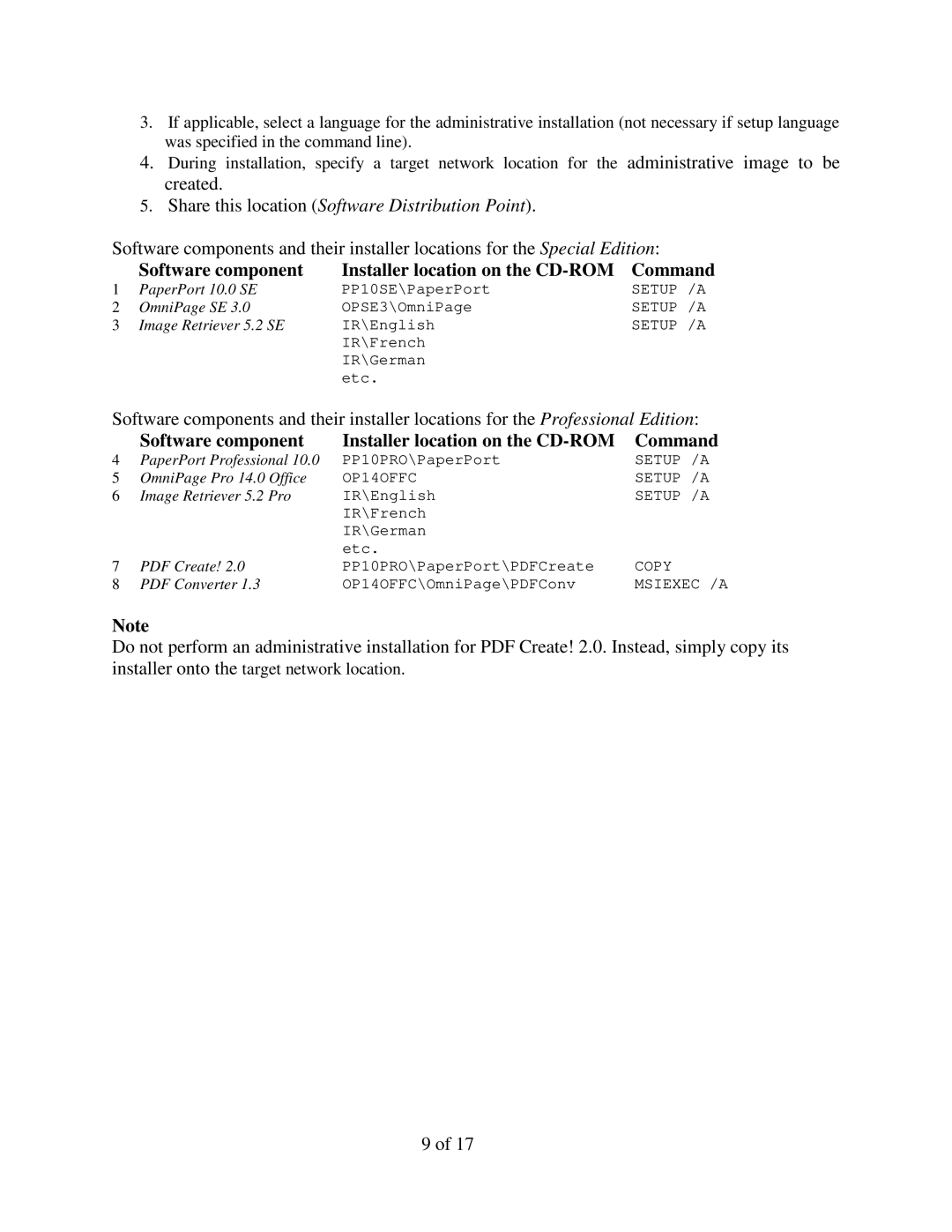 Xerox 098S04703 manual Software component Installer location on the CD-ROM Command 