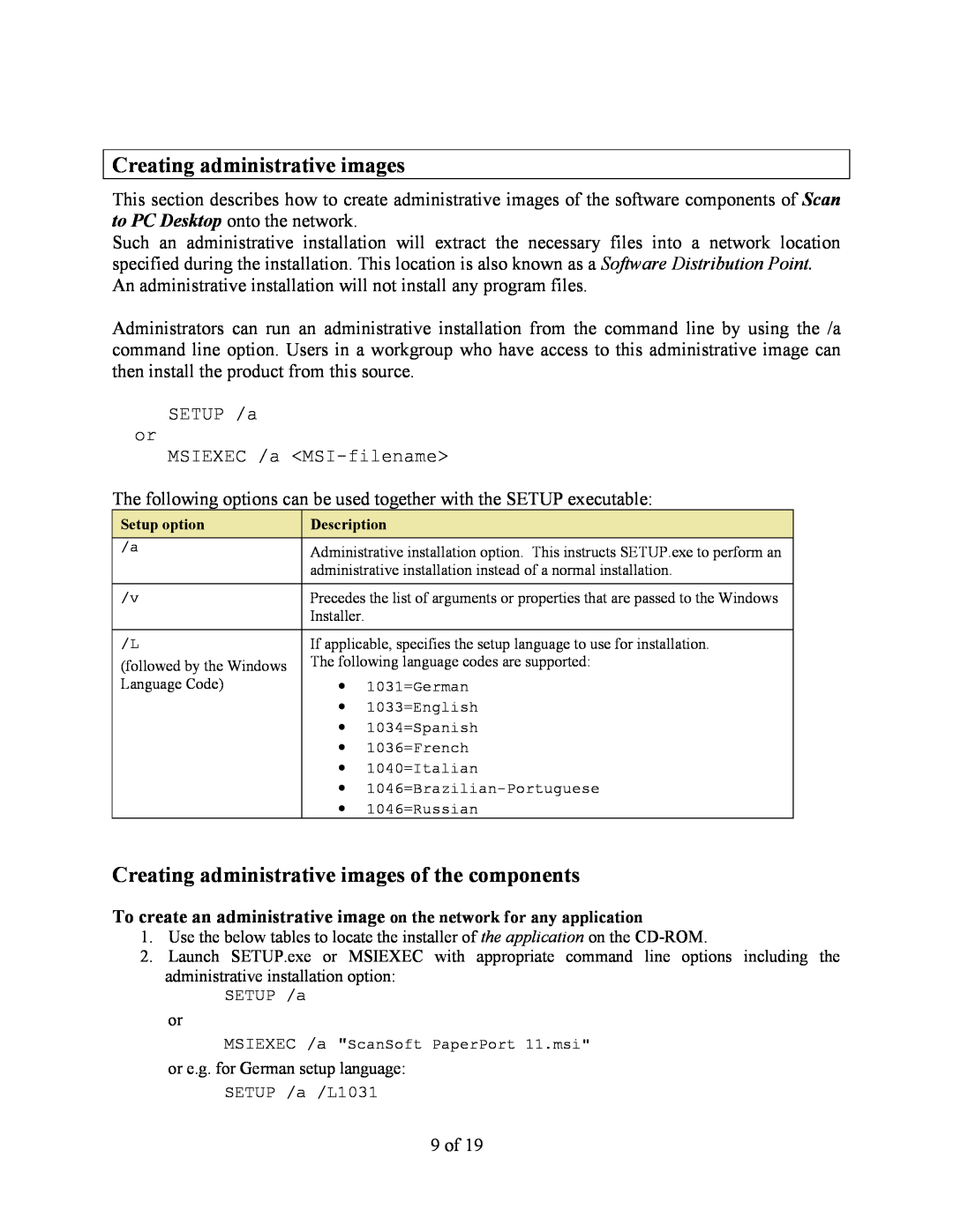 Xerox 10 manual Creating administrative images of the components 