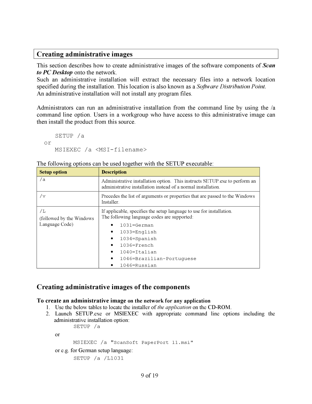 Xerox 10 manual Creating administrative images of the components 