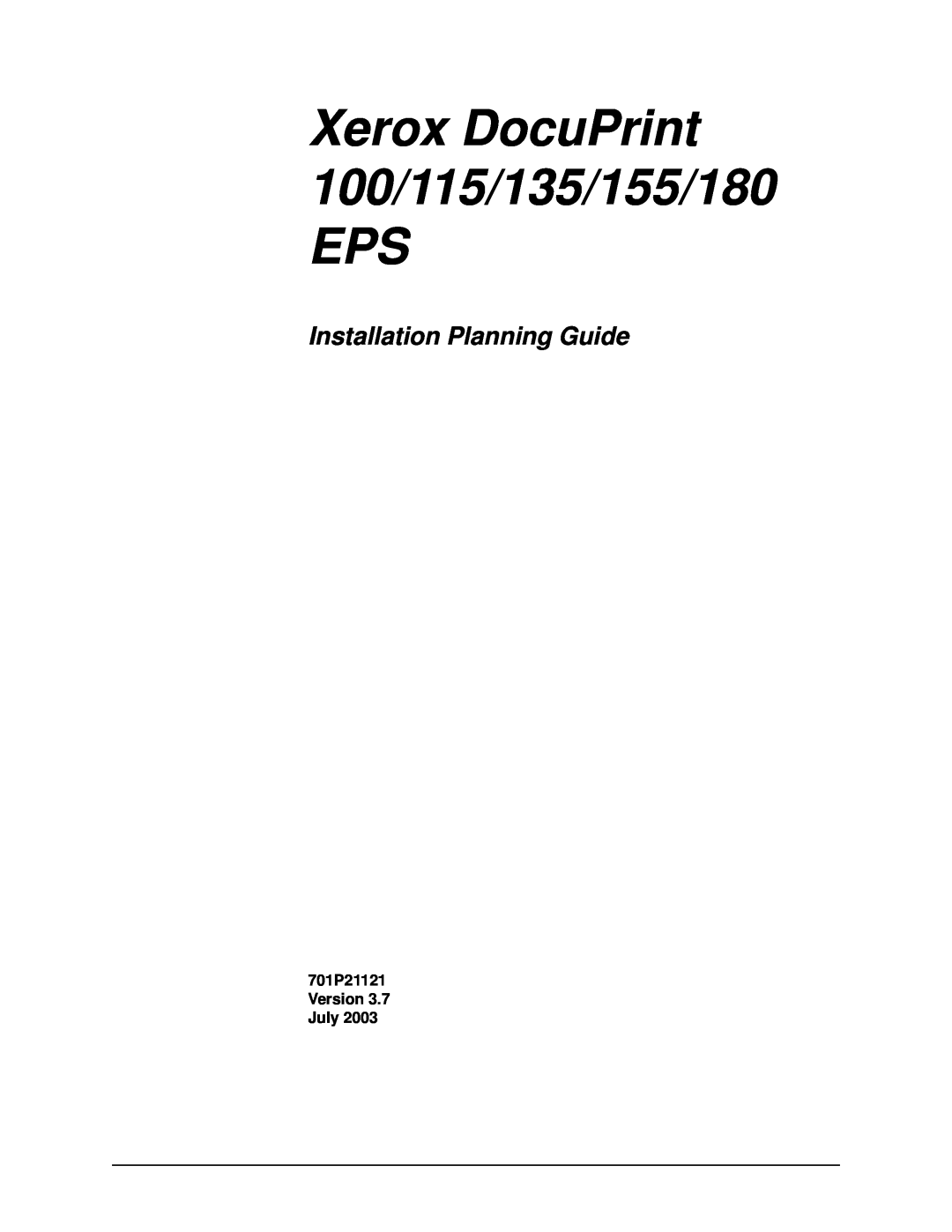 Xerox manual Xerox DocuPrint 100/115/135/155/180, Installation Planning Guide 