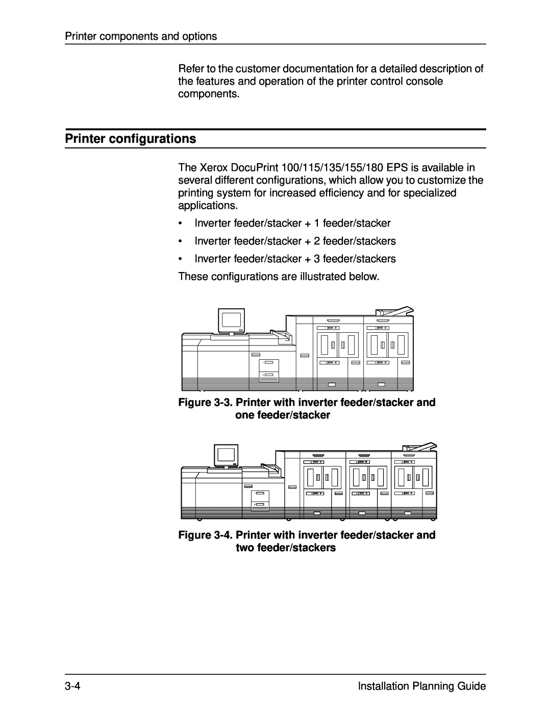 Xerox 100, 155, 135, 115 manual Printer configurations 
