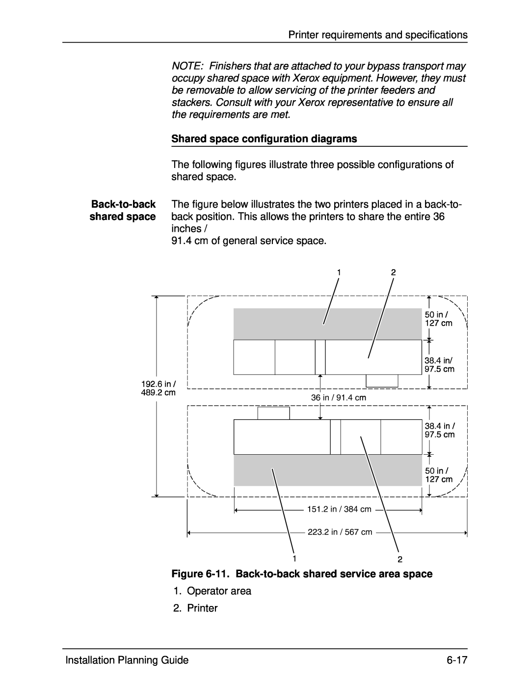 Xerox 155, 100, 135, 115 manual Shared space configuration diagrams, 11. Back-to-back shared service area space 