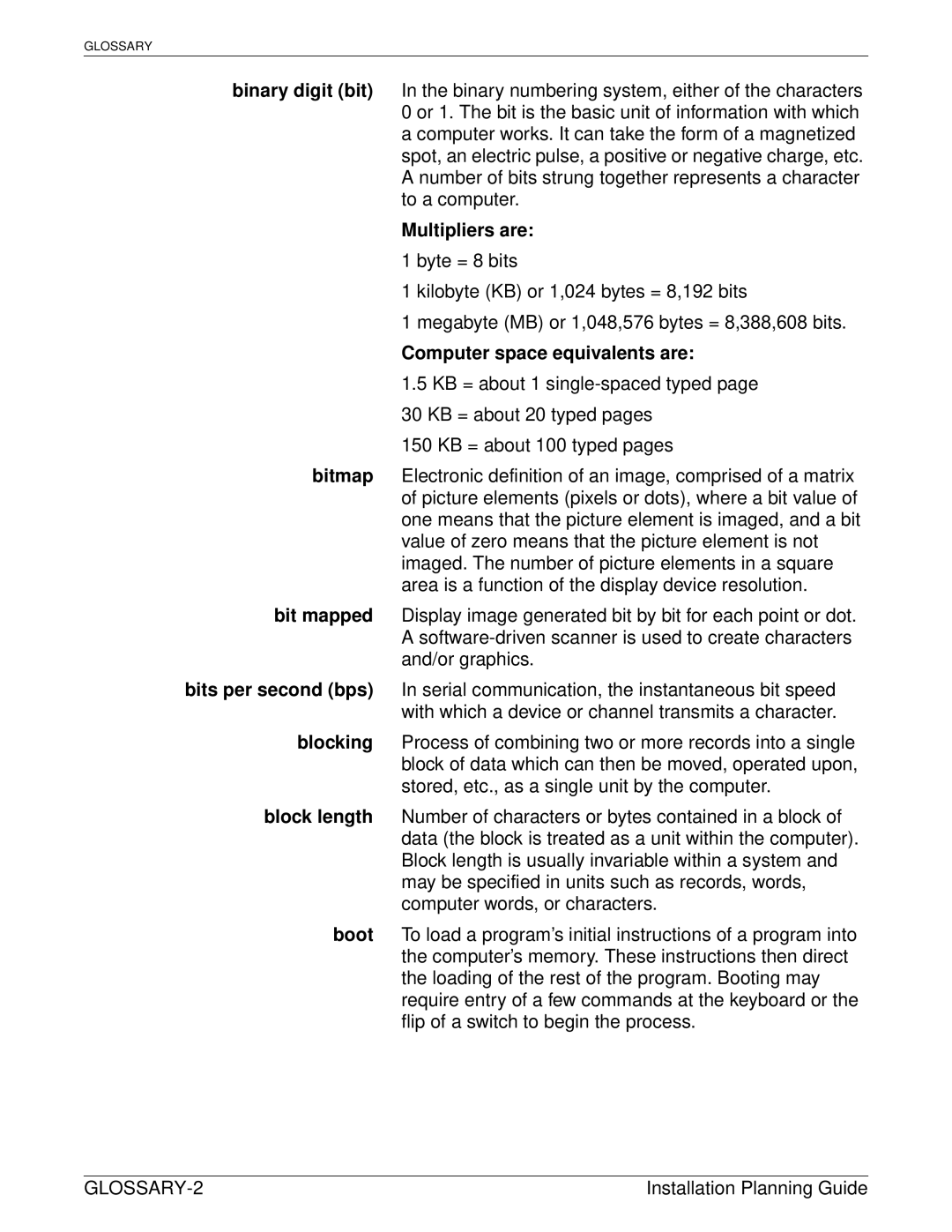 Xerox 135, 100, 155, 115 manual Multipliers are, Computer space equivalents are 