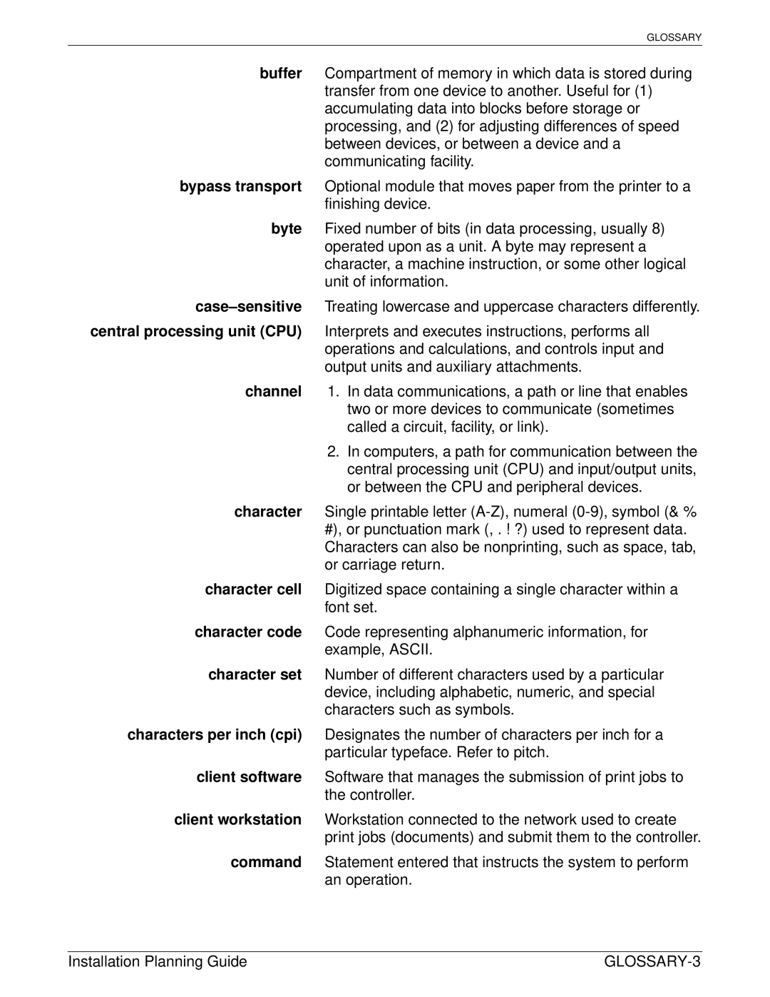 Xerox 115, 100, 155, 135 manual GLOSSARY-3 