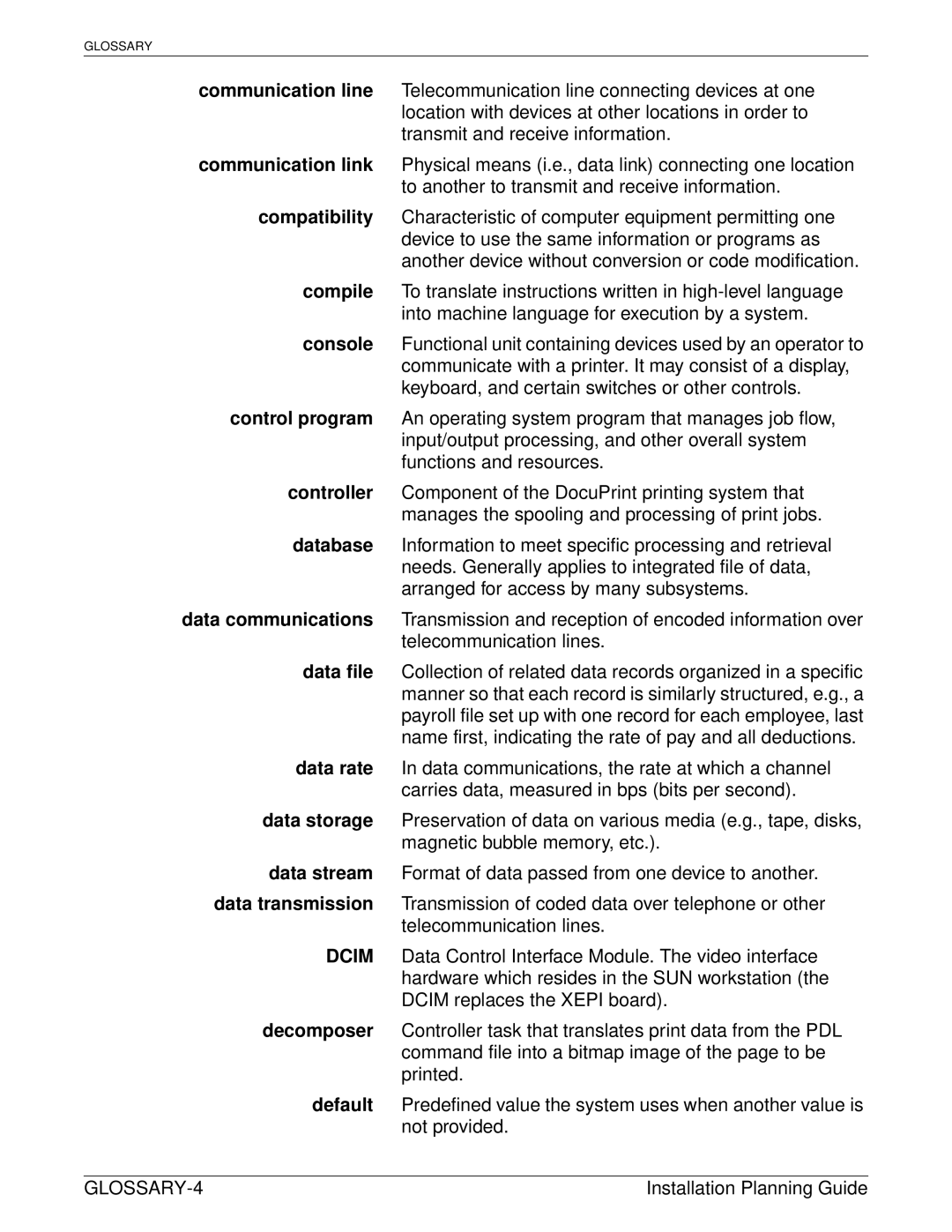 Xerox 100, 155, 135, 115 manual GLOSSARY-4 