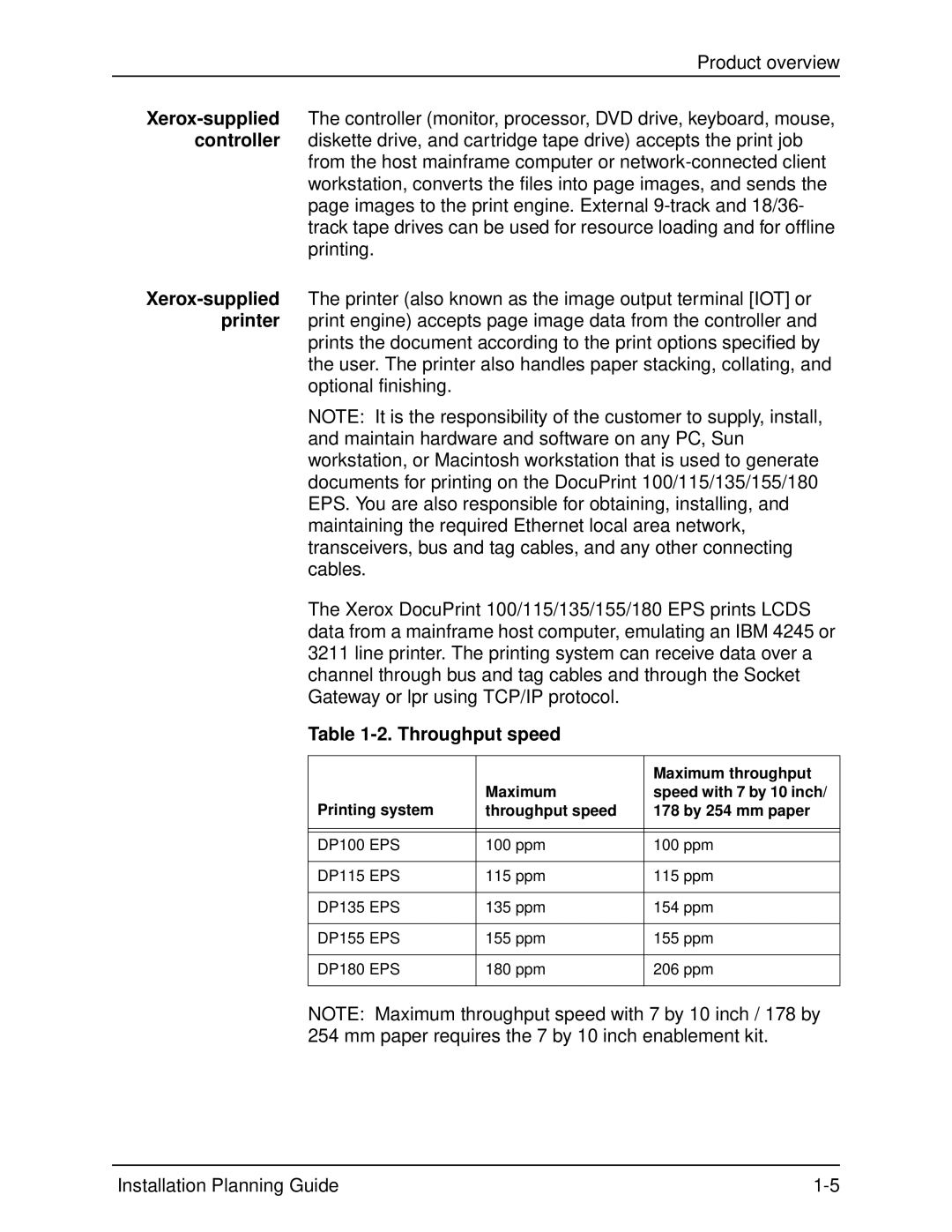 Xerox 115, 100, 155, 135 manual Throughput speed, Maximum throughput 