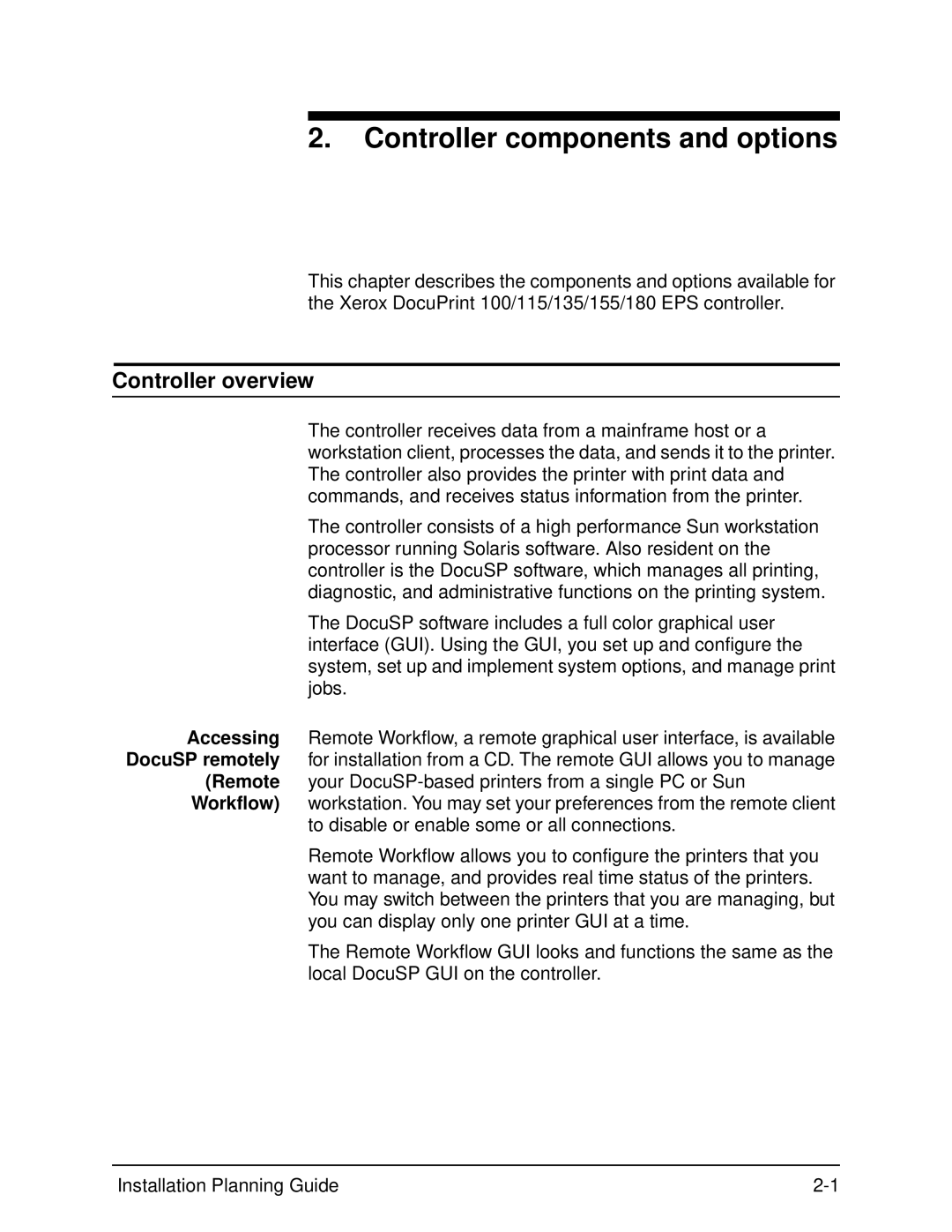 Xerox 155, 100, 135, 115 manual Controller components and options, Controller overview 