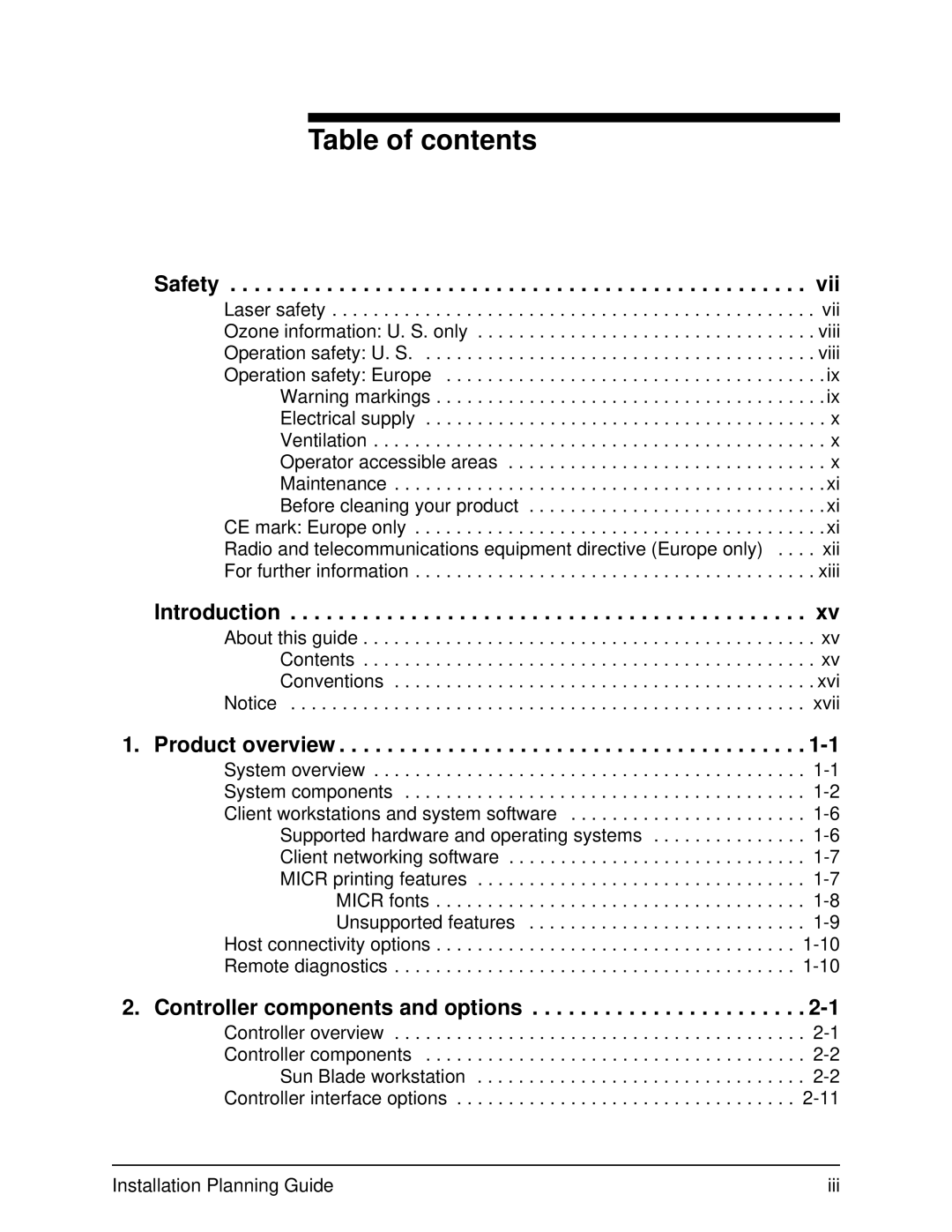 Xerox 115, 100, 155, 135 manual Table of contents 