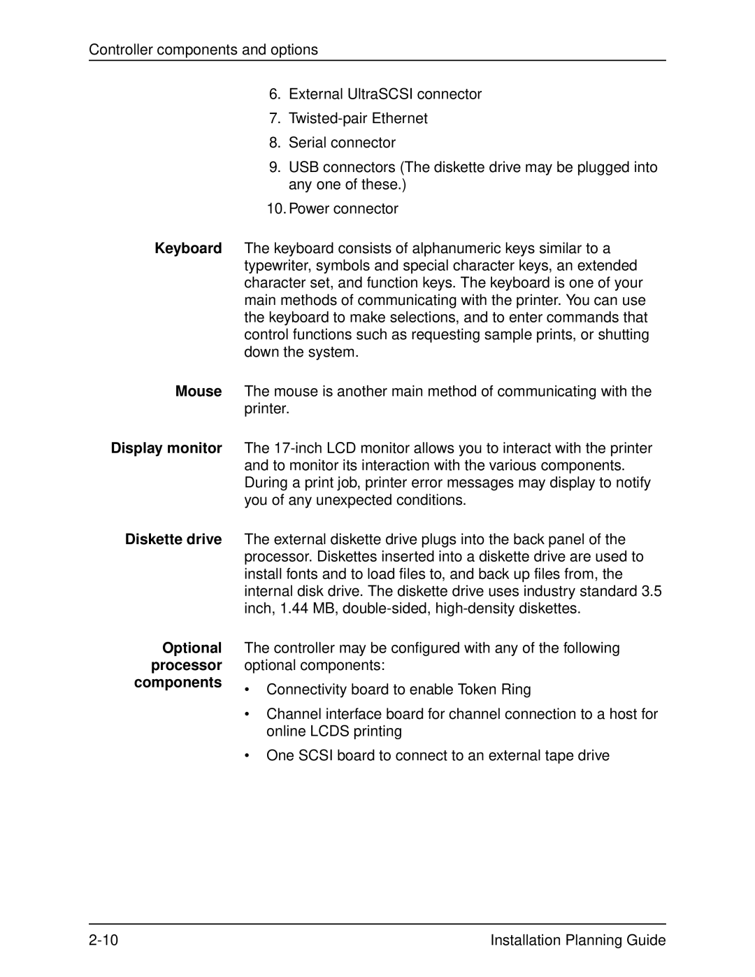 Xerox 135, 100, 155, 115 manual Optional processor components 