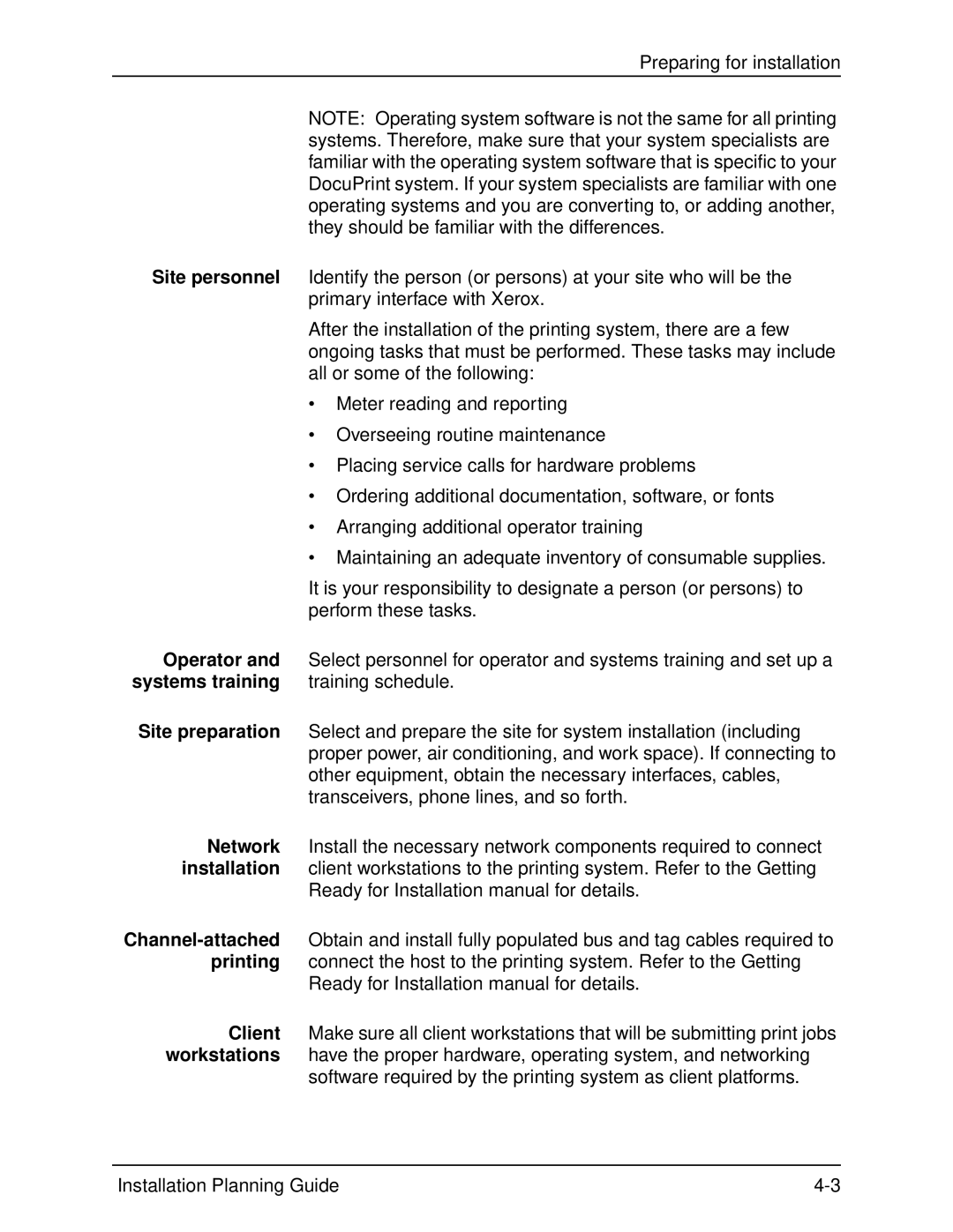 Xerox 155, 100, 135, 115 manual Operator, Systems training 