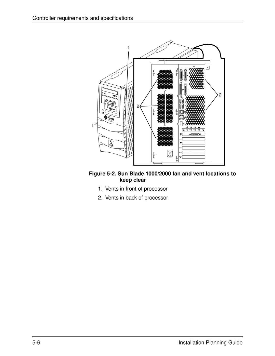 Xerox 135, 155, 115 manual Sun Blade 1000/2000 fan and vent locations to keep clear 