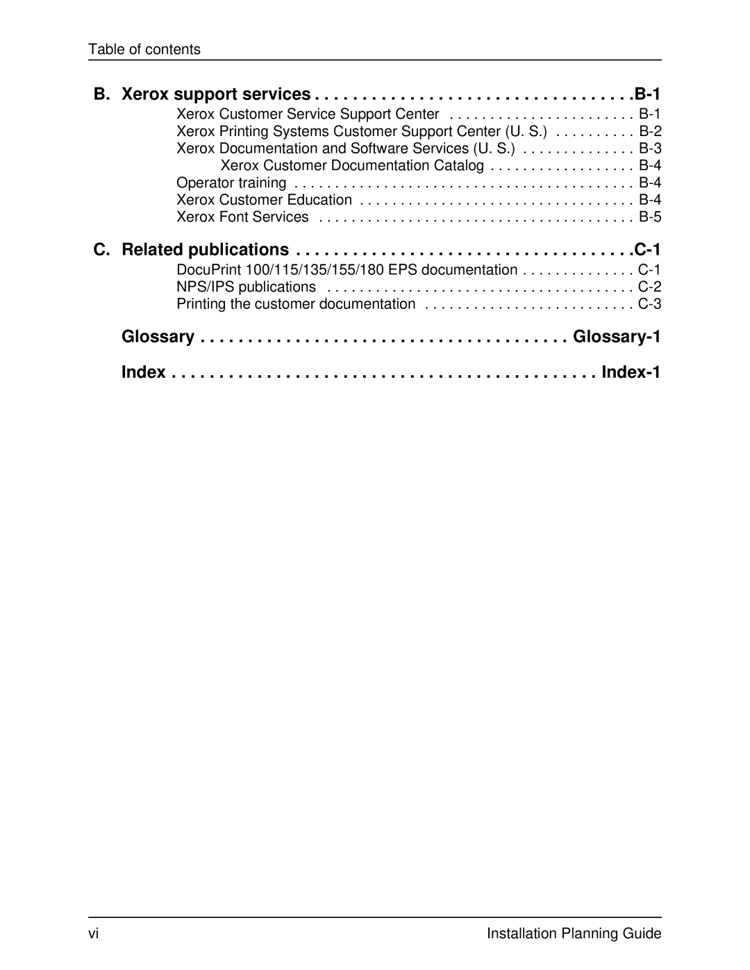 Xerox 135, 100, 155, 115 manual Table of contents 