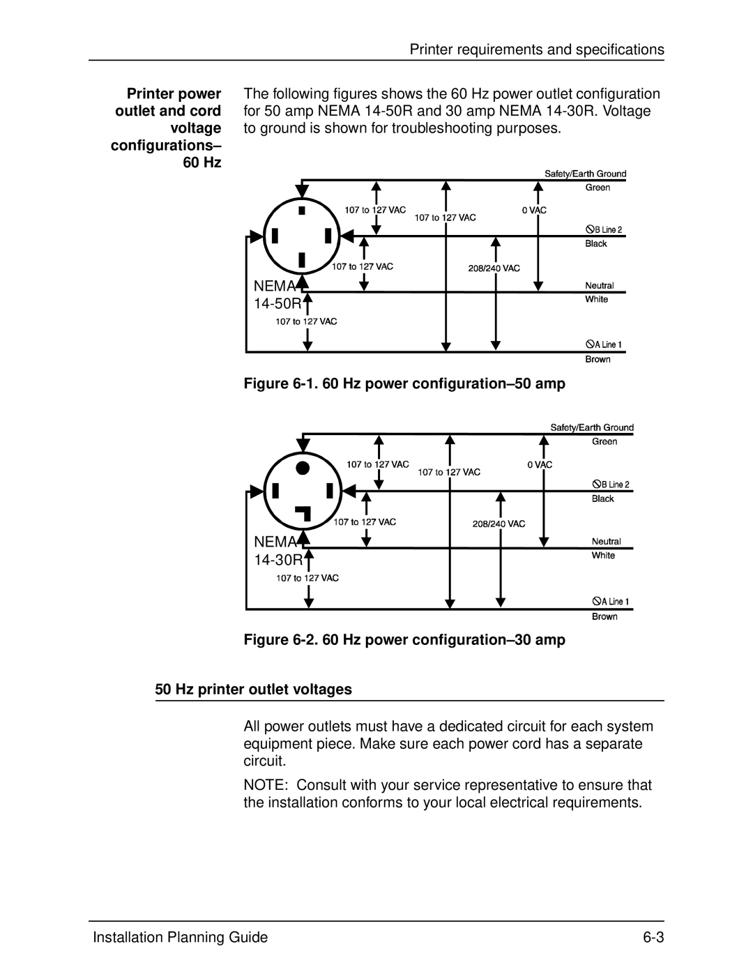 Xerox 115, 100, 155, 135 manual 60 Hz, Hz power configuration-50 amp 