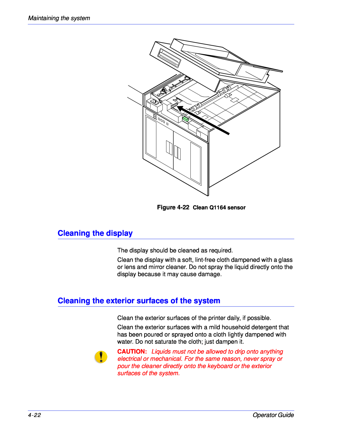 Xerox 100, 180 EPS manual Cleaning the display, Cleaning the exterior surfaces of the system, Maintaining the system 