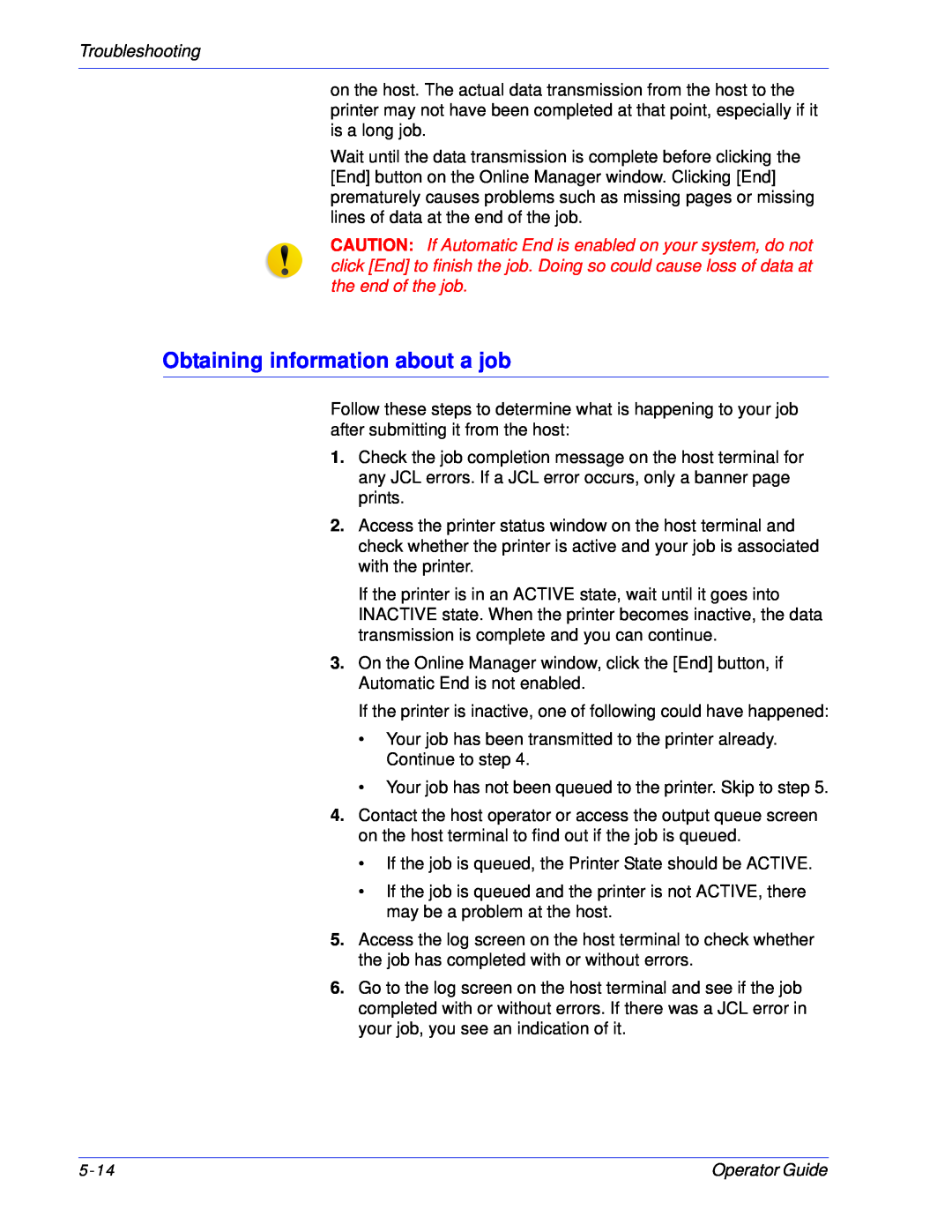Xerox 100, 180 EPS manual Obtaining information about a job, Troubleshooting 