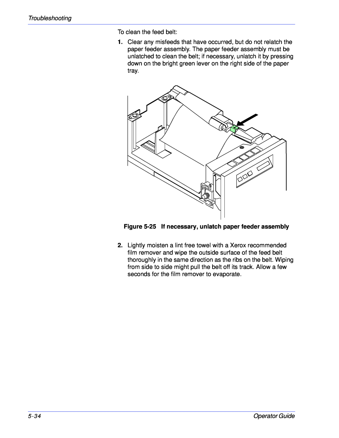 Xerox 100, 180 EPS manual Troubleshooting, To clean the feed belt 
