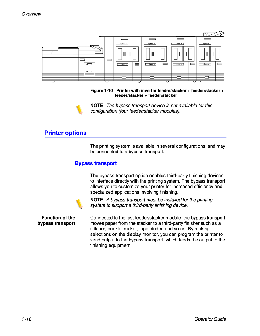 Xerox 100, 180 EPS manual Printer options, Bypass transport, Overview 