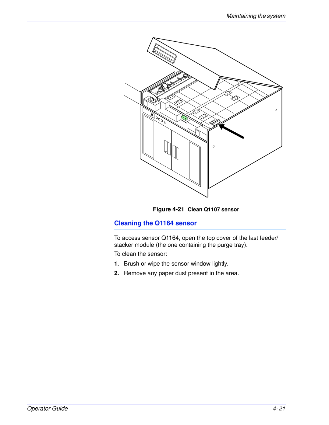 Xerox 180 EPS, 100 manual Cleaning the Q1164 sensor 