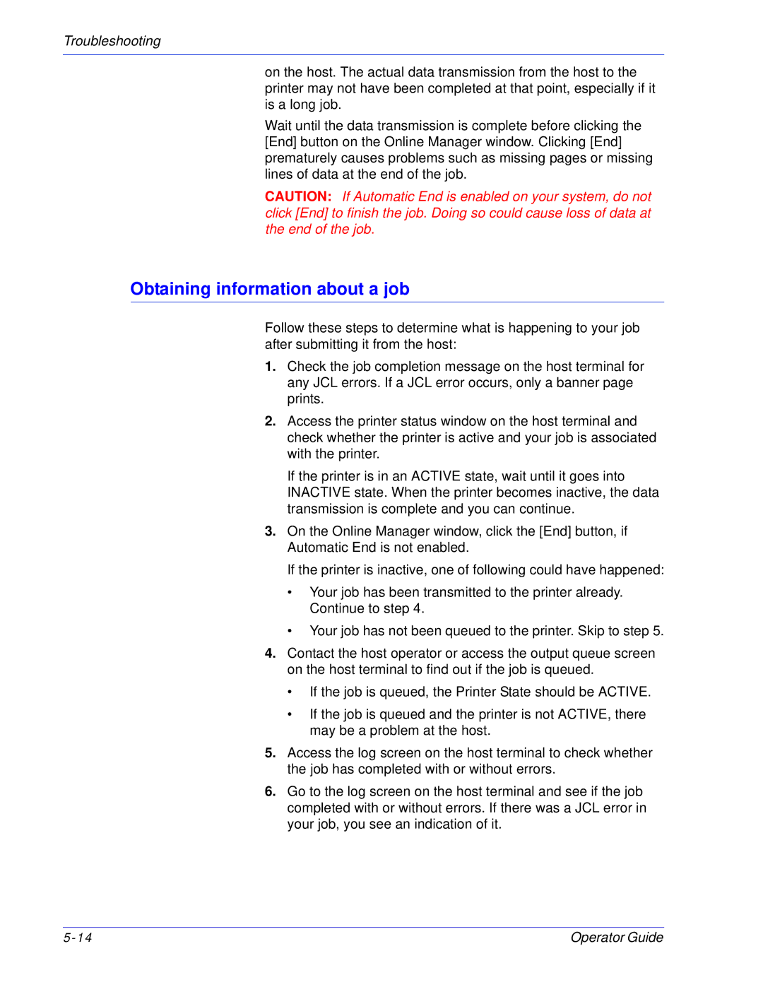 Xerox 100, 180 EPS manual Obtaining information about a job 