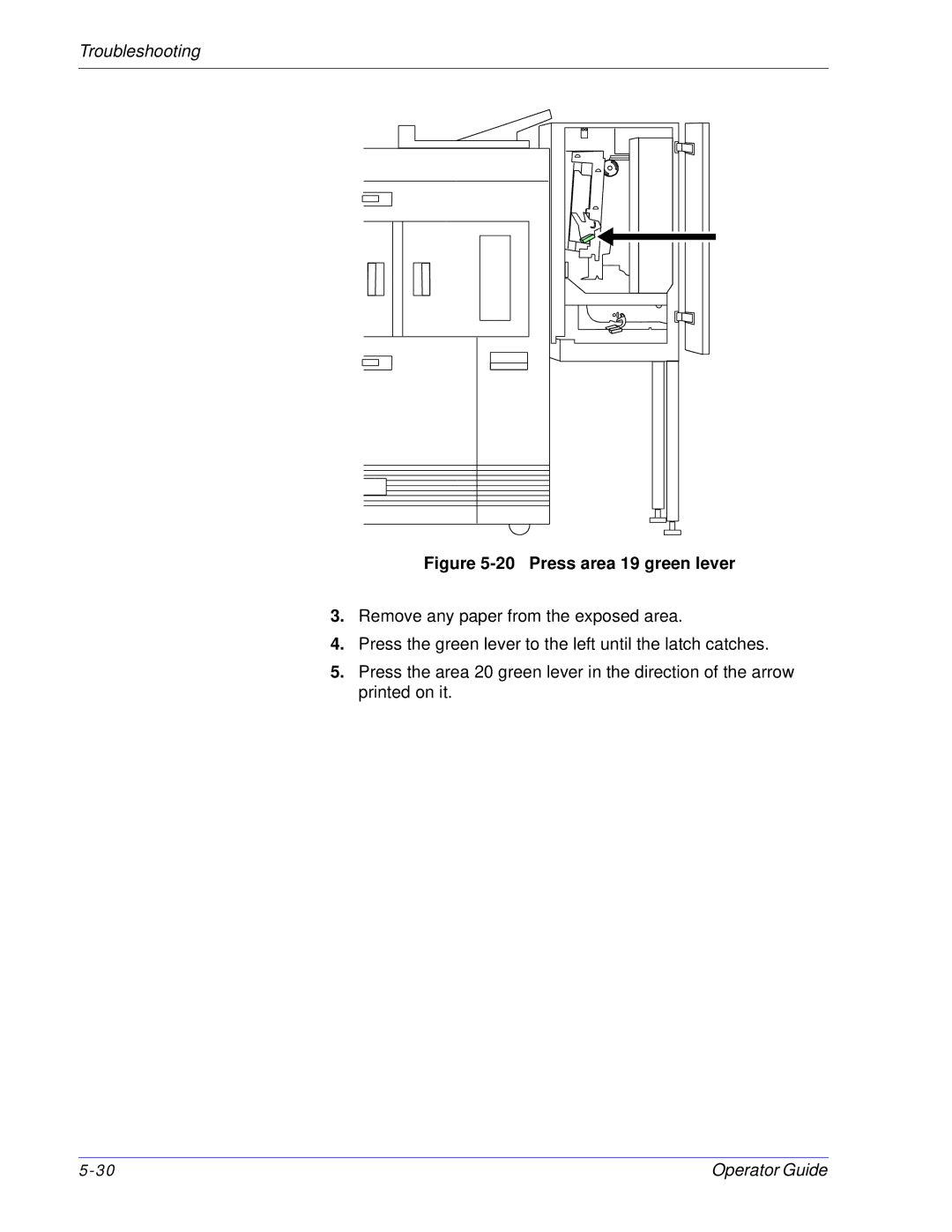 Xerox 100, 180 EPS manual Press area 19 green lever 