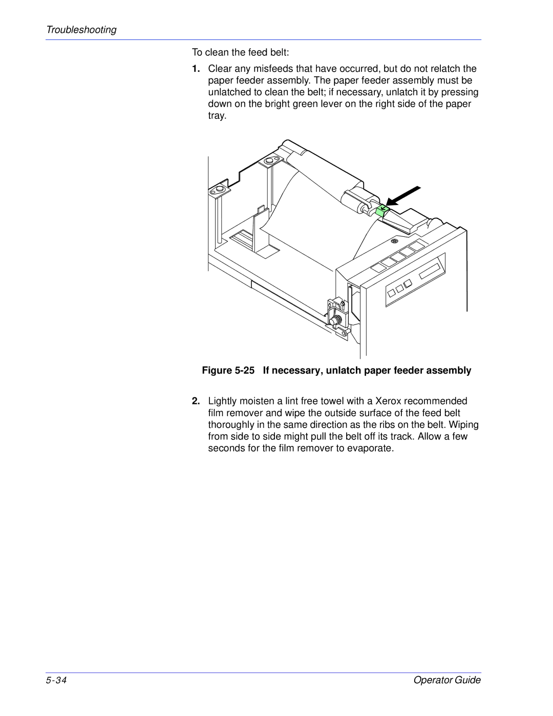 Xerox 100, 180 EPS manual If necessary, unlatch paper feeder assembly 