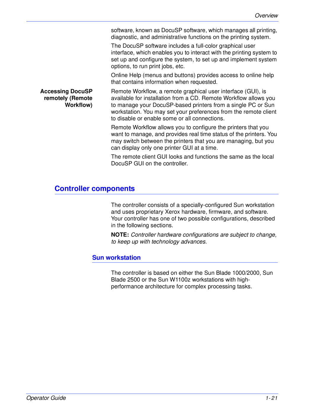 Xerox 180 EPS, 100 manual Controller components, Sun workstation 