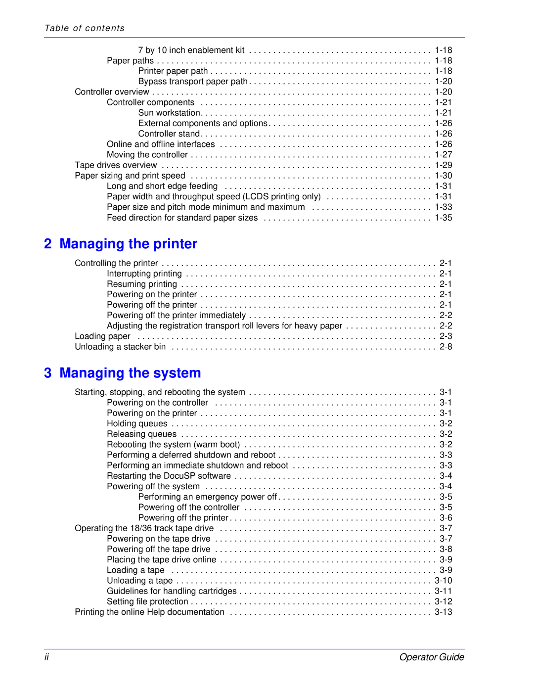 Xerox 100, 180 EPS manual Managing the printer, Managing the system 