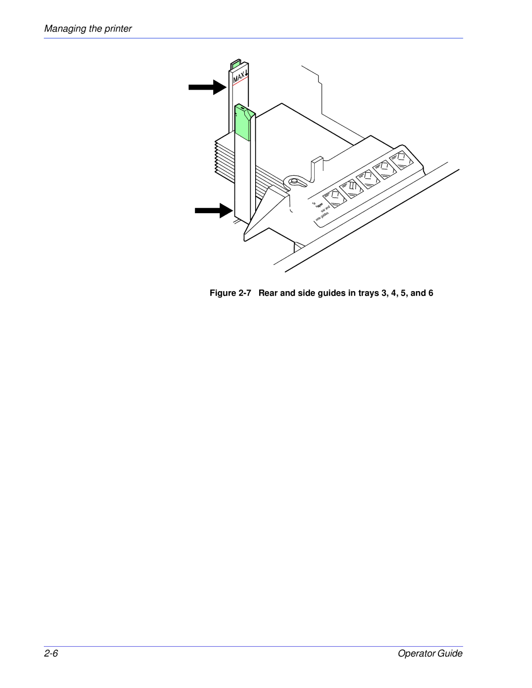 Xerox 100, 180 EPS manual Rear and side guides in trays 3, 4, 5 