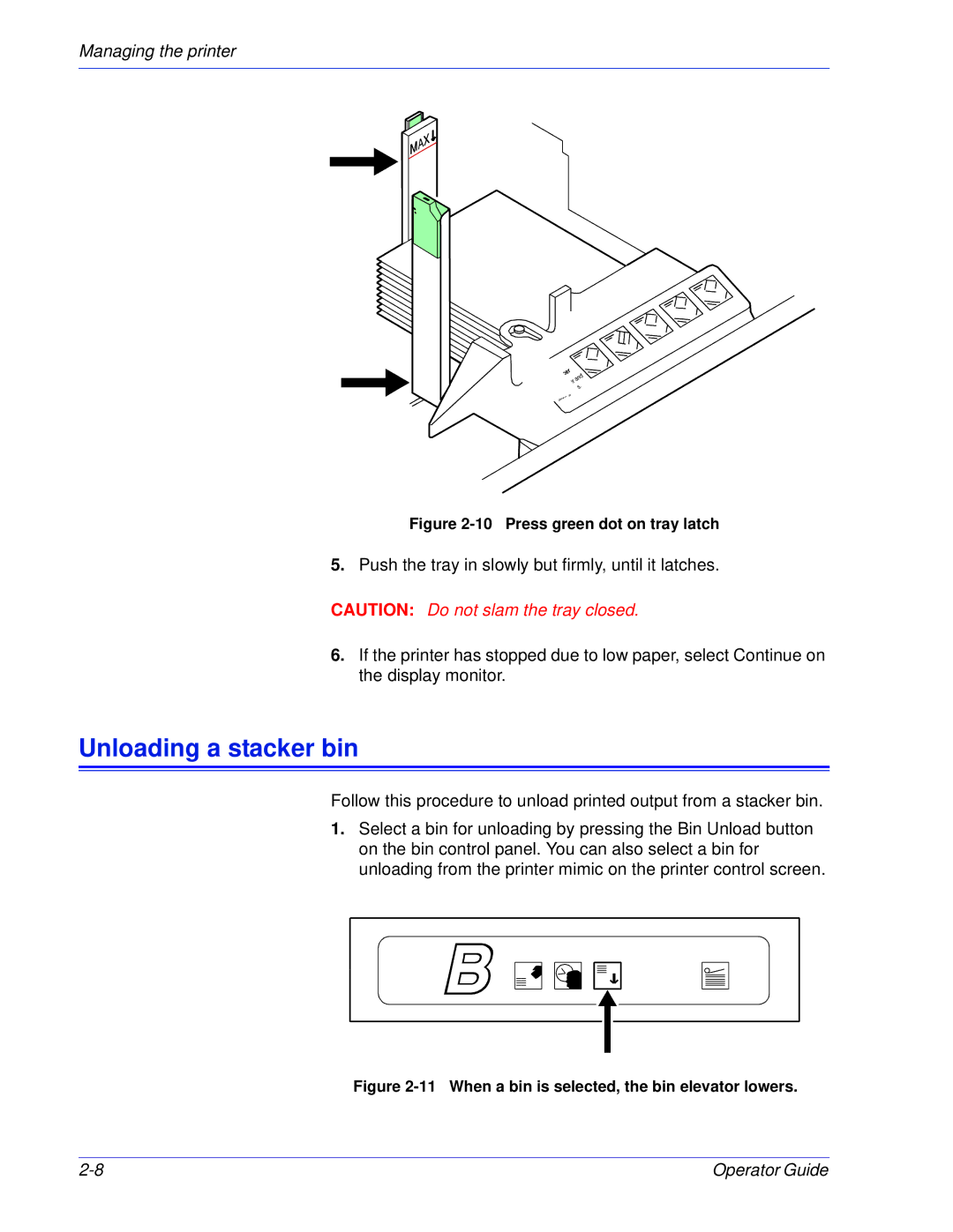 Xerox 100, 180 EPS manual Unloading a stacker bin 