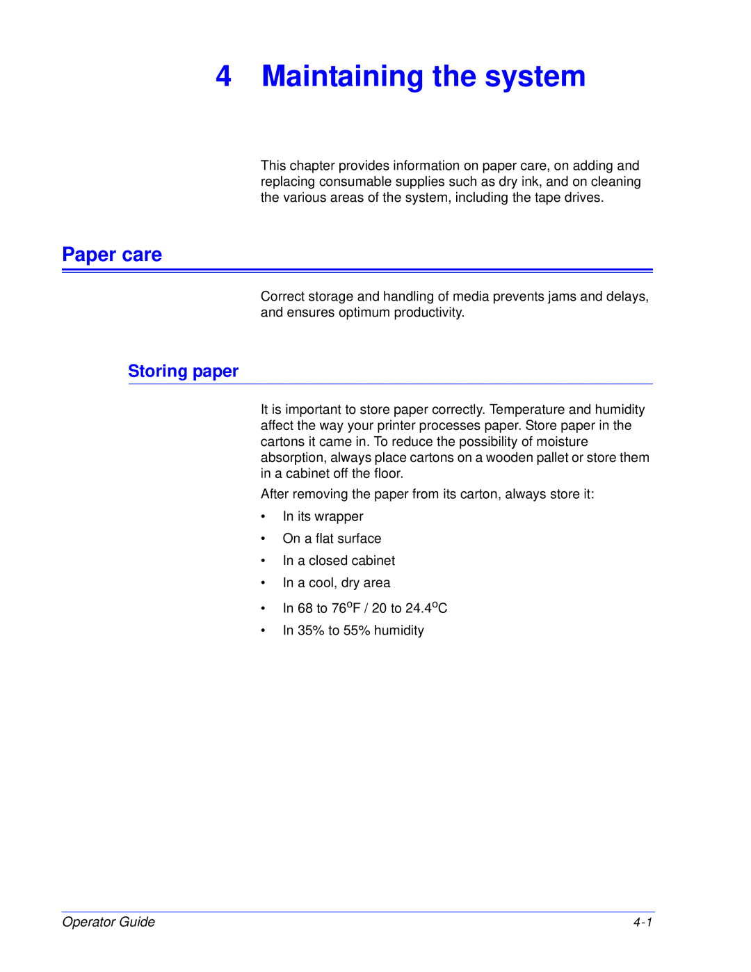 Xerox 180 EPS, 100 manual Paper care, Storing paper 