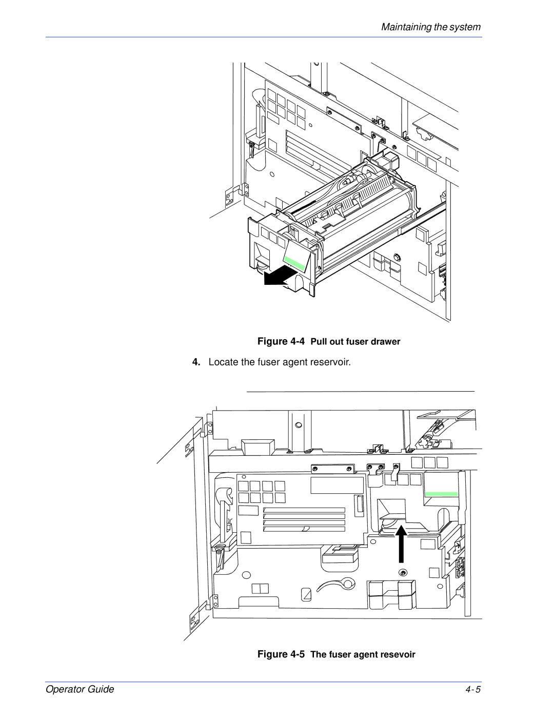 Xerox 180 EPS, 100 manual Locate the fuser agent reservoir 