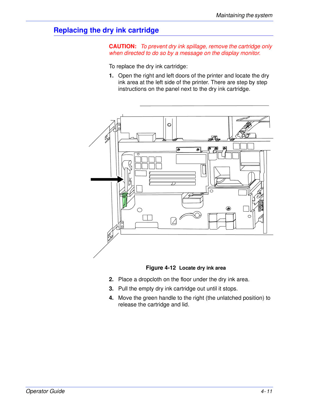 Xerox 180 EPS, 100 manual Replacing the dry ink cartridge, 12Locate dry ink area 