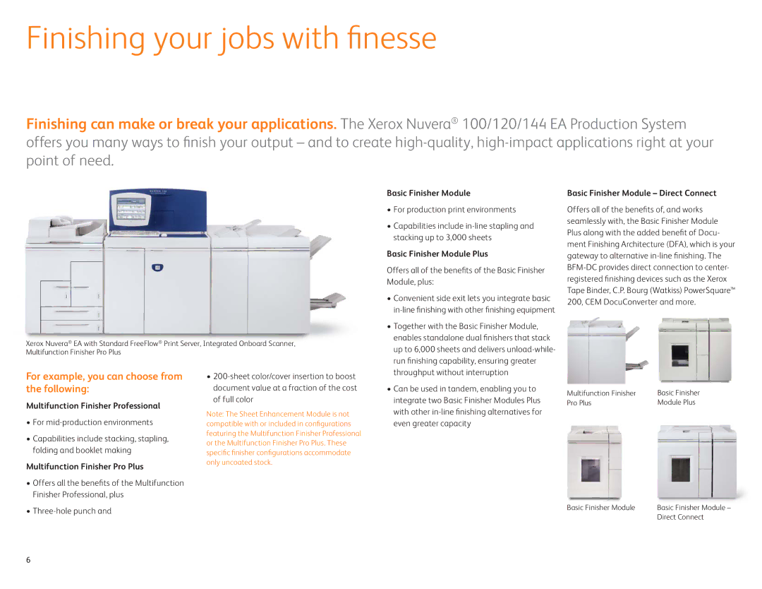 Xerox 100 EA, 144 EA, 120 EA manual Finishing your jobs with ﬁnesse, For example, you can choose from the following 