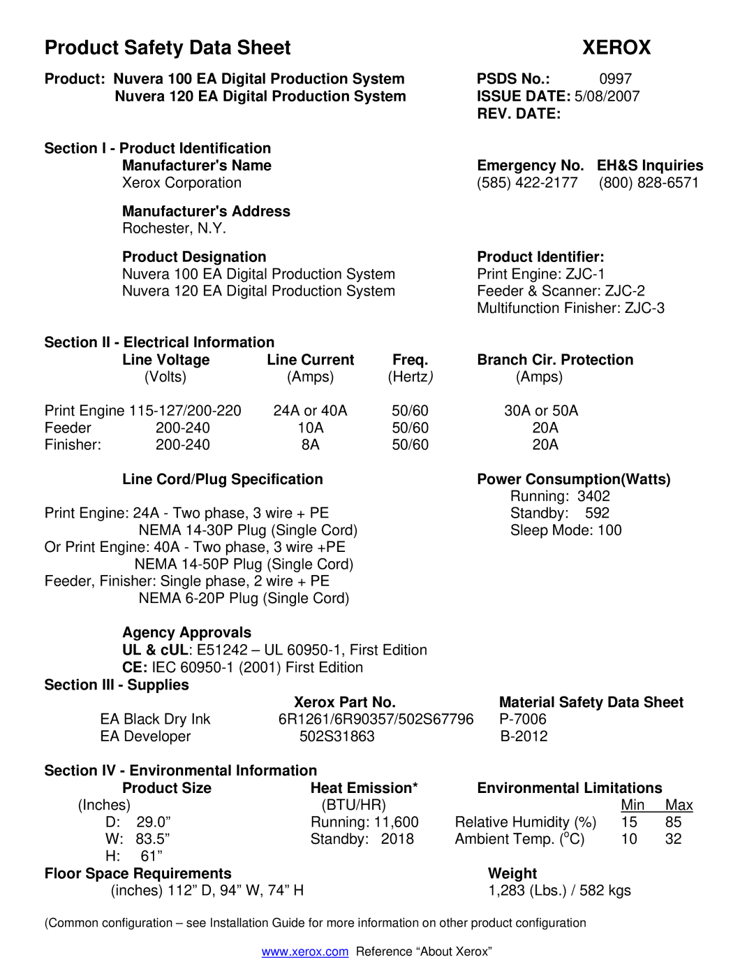 Xerox 100 manual Xerox, REV. Date 