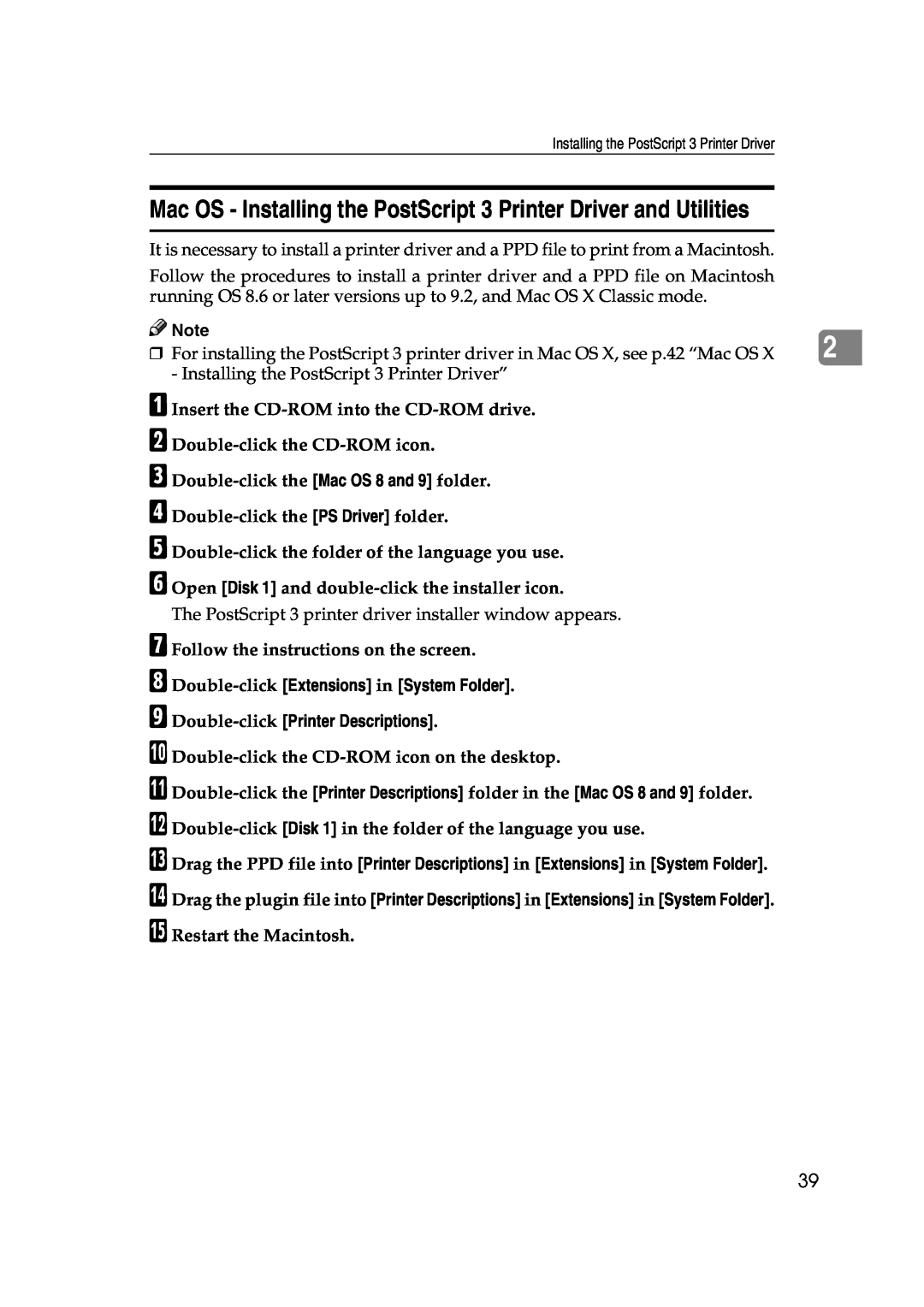 Xerox 1075 manual H Double-click Extensions in System Folder, I Double-click Printer Descriptions 