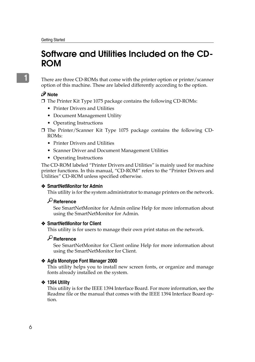 Xerox 1075 manual Software and Utilities Included on the CD, SmartNetMonitor for Admin, SmartNetMonitor for Client, Utility 